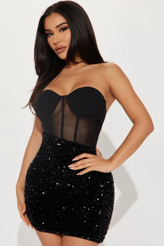 Midnight Mesh Sequin Mini Dress - Black sold by Fashion Nova