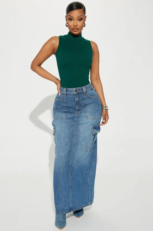 All Day Denim Cargo Maxi Skirt - Medium Wash sold by Fashion Nova
