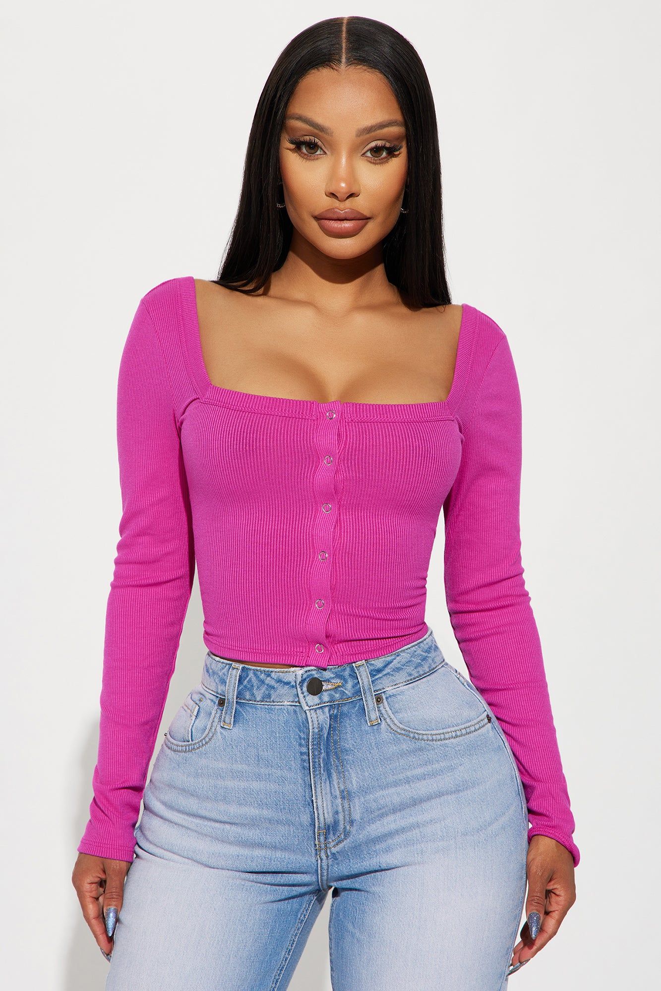 Kandi Long Sleeve Crop Top - Magenta sold by Fashion Nova