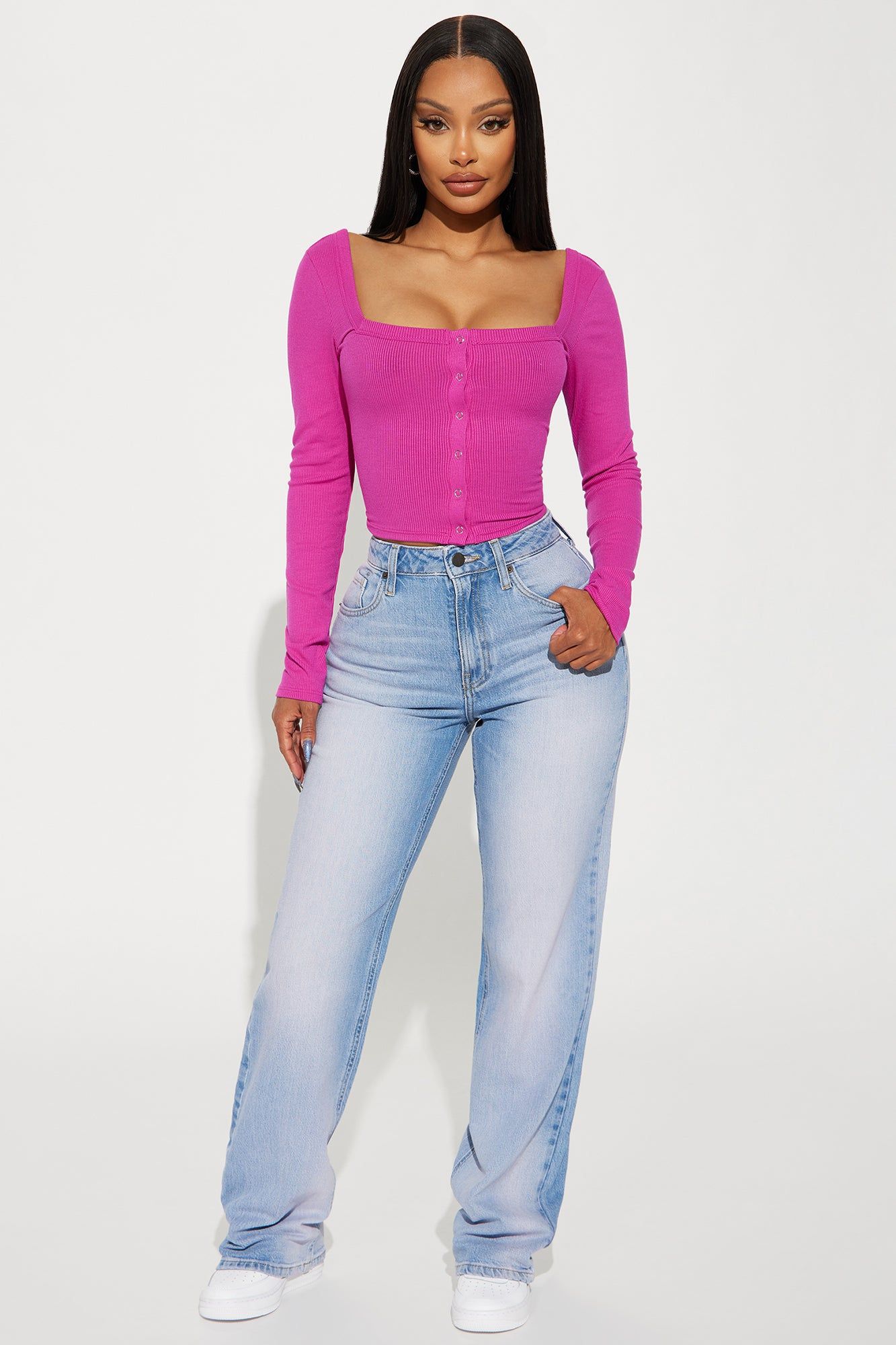 Kandi Long Sleeve Crop Top - Magenta sold by Fashion Nova product image thumbnail 2