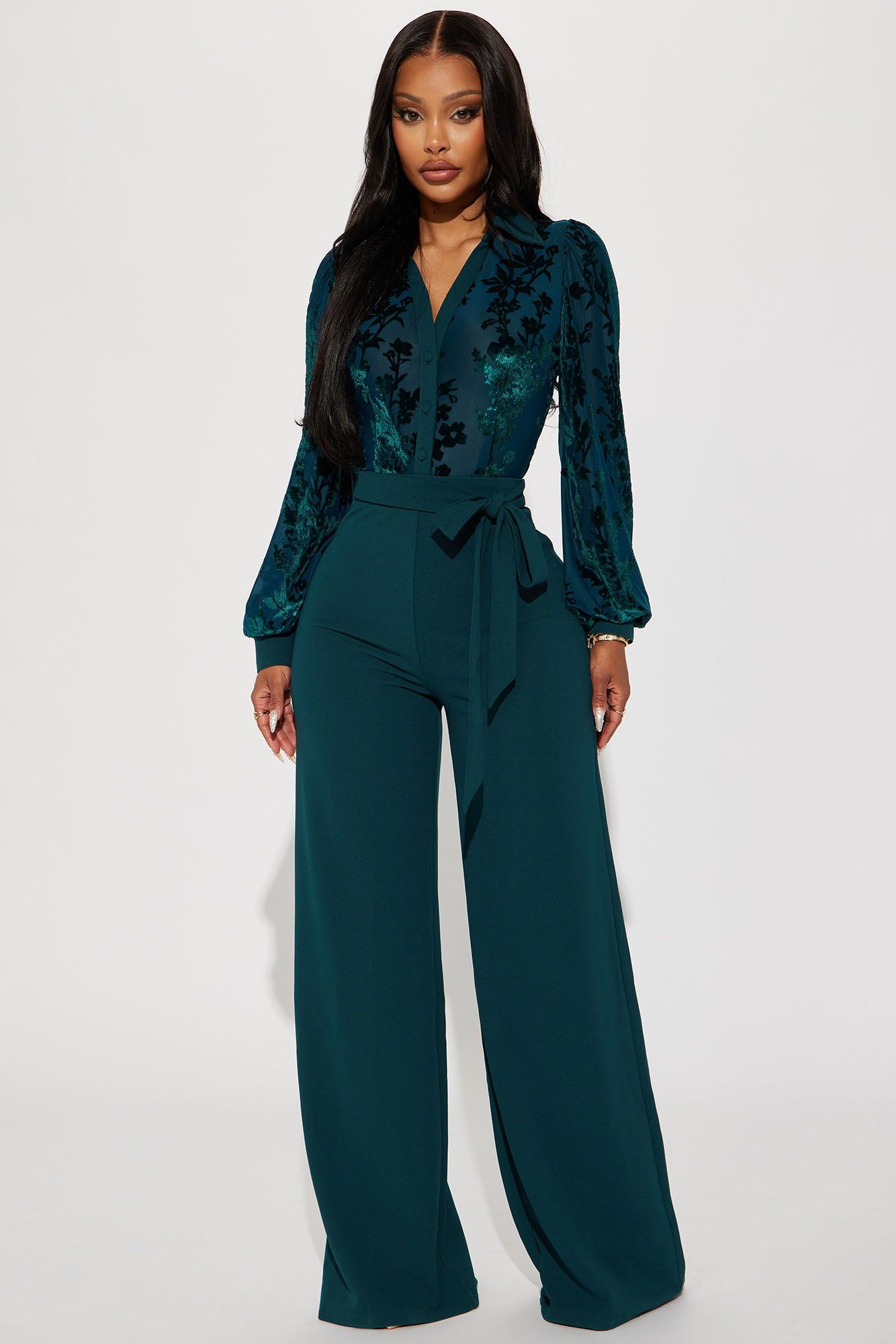 Outside The Office Jumpsuit - Emerald sold by Fashion Nova
