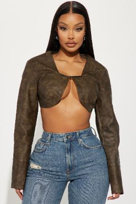 Jaxon Washed Faux Leather Top - Brown sold by Fashion Nova