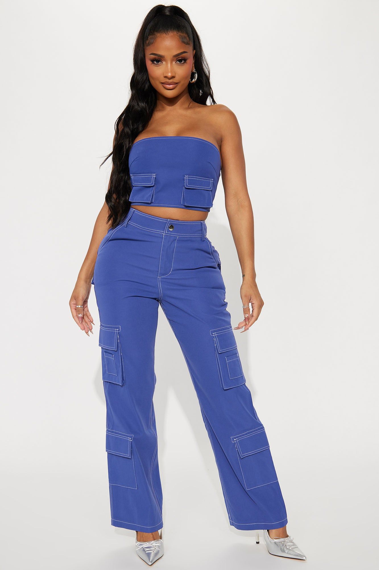 Totally Candid Cargo Pant Set - Navy sold by Fashion Nova