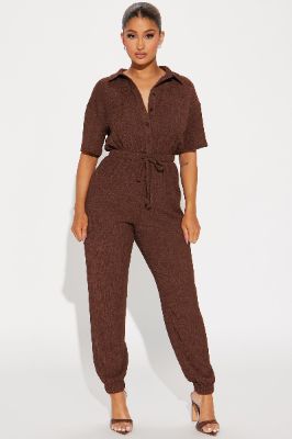 Talk It Up Jumpsuit  - Chocolate sold by Fashion Nova