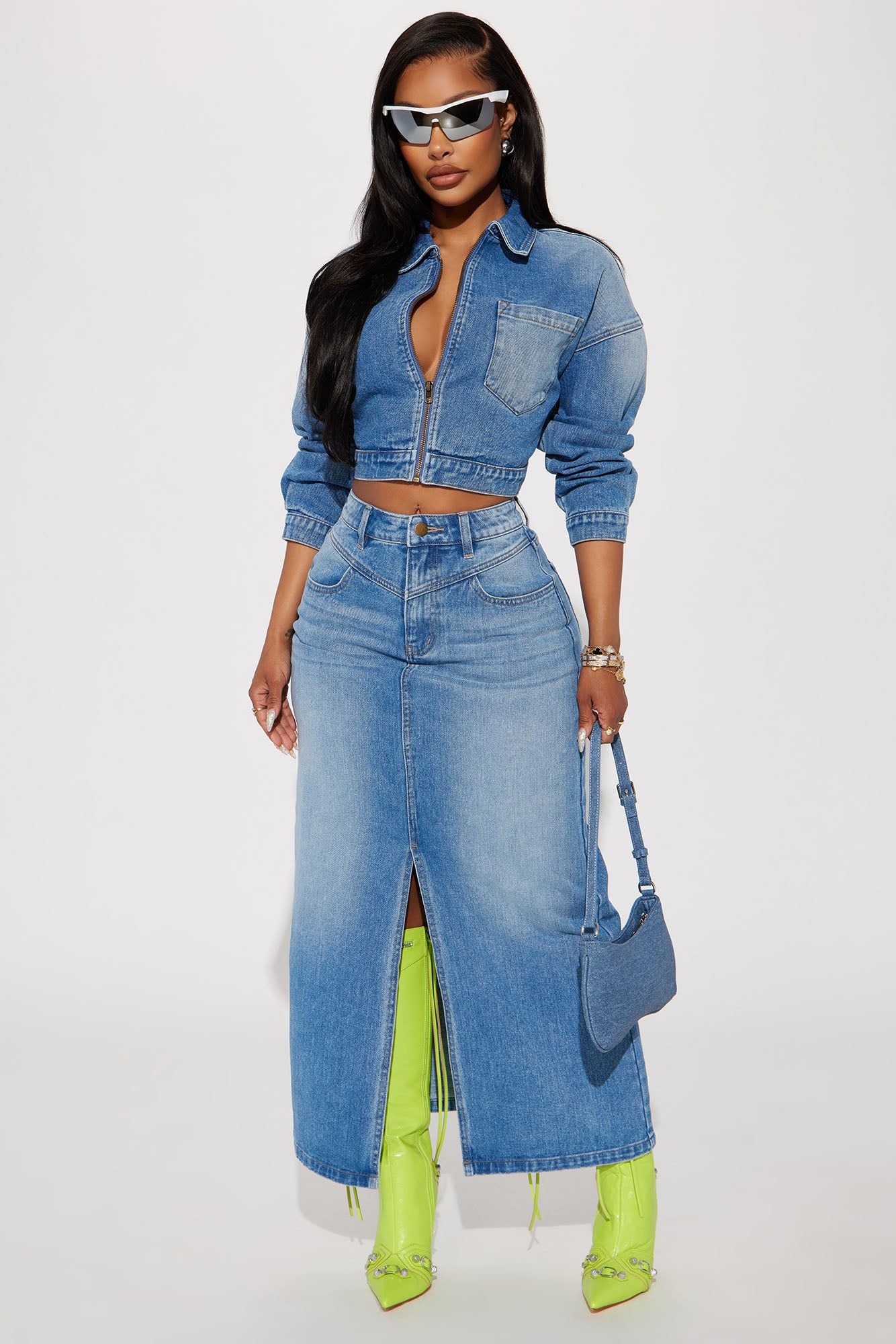 New Mood Denim Skirt Set - Medium Wash sold by Fashion Nova