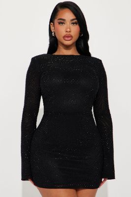Sarah Rhinestone Mesh Mini Dress - Black sold by Fashion Nova