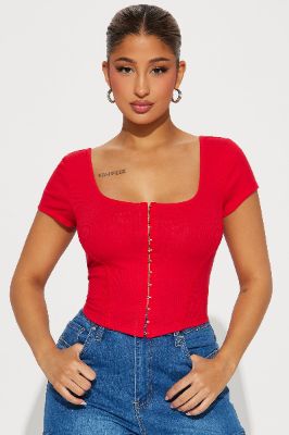 Giselle Rib Top - Red sold by Fashion Nova