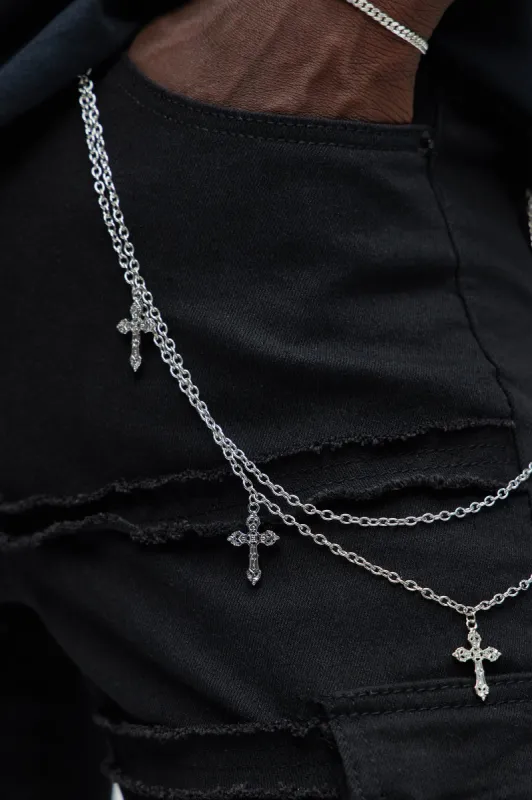 Multi Cross Layered Pant Chain - Silver sold by Fashion Nova