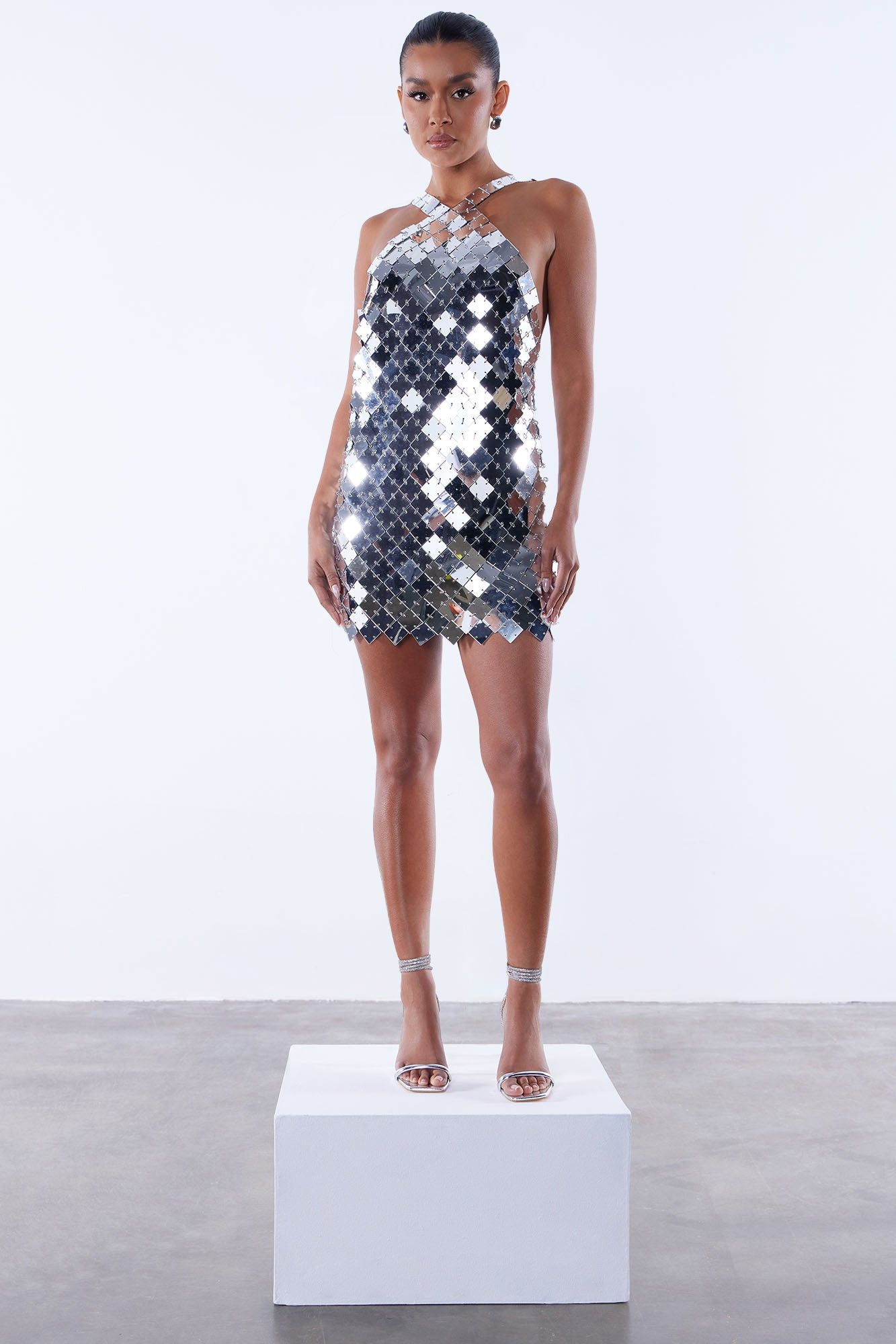 Disco Lover Mirror Mini Dress - Silver sold by Fashion Nova