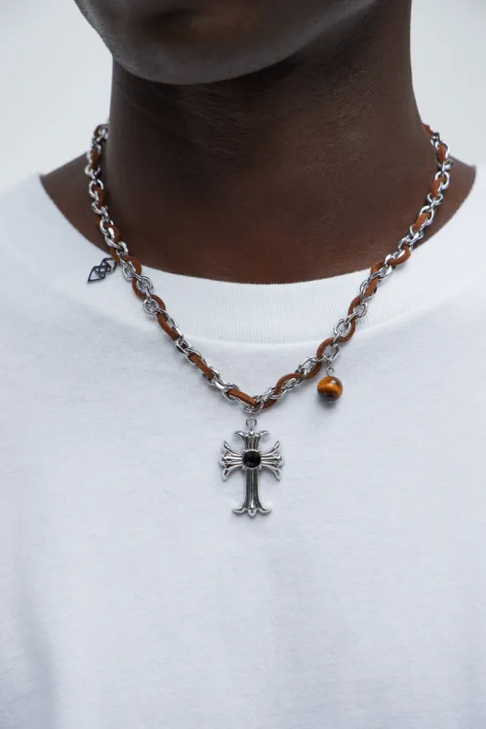 Parker Cross Chain Necklace - Silver/Brown sold by Fashion Nova