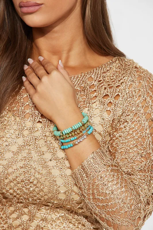 Ocean Wonder 4 Piece Bracelet Set - Gold/Blue sold by Fashion Nova