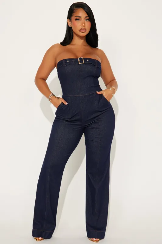 Forget My Ex Jumpsuit - Dark Wash sold by Fashion Nova
