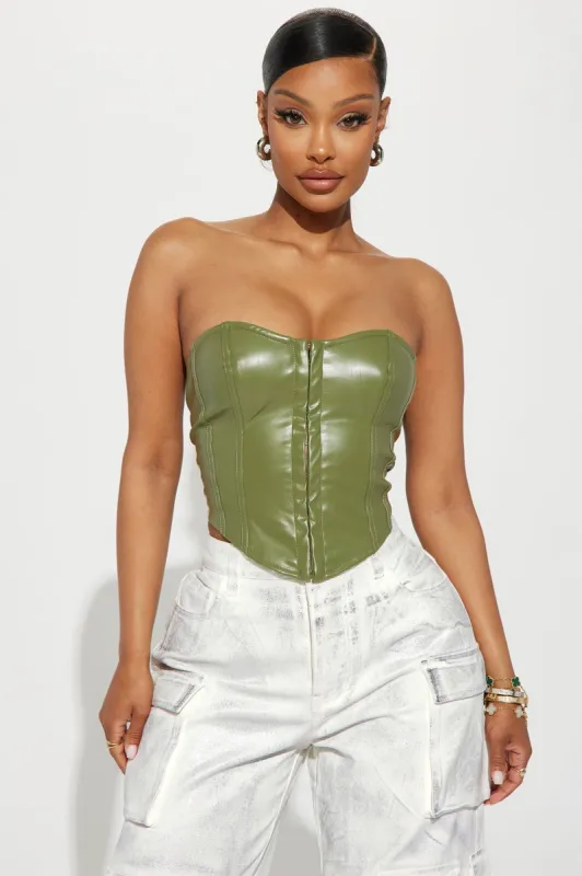 Kalina Faux Leather Corset - Olive sold by Fashion Nova