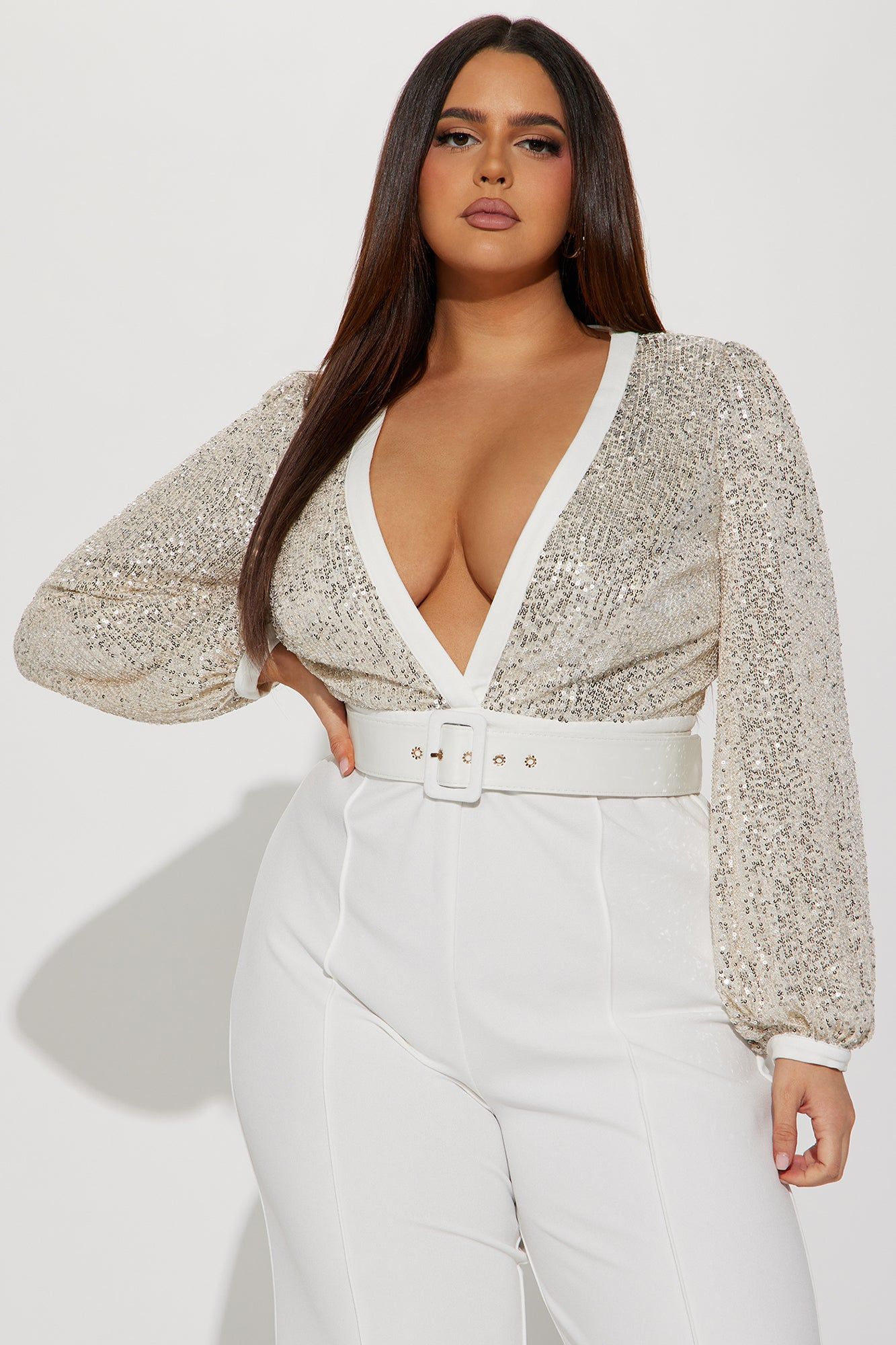 Tap In Sequin Jumpsuit - Off White sold by Fashion Nova product image thumbnail 2