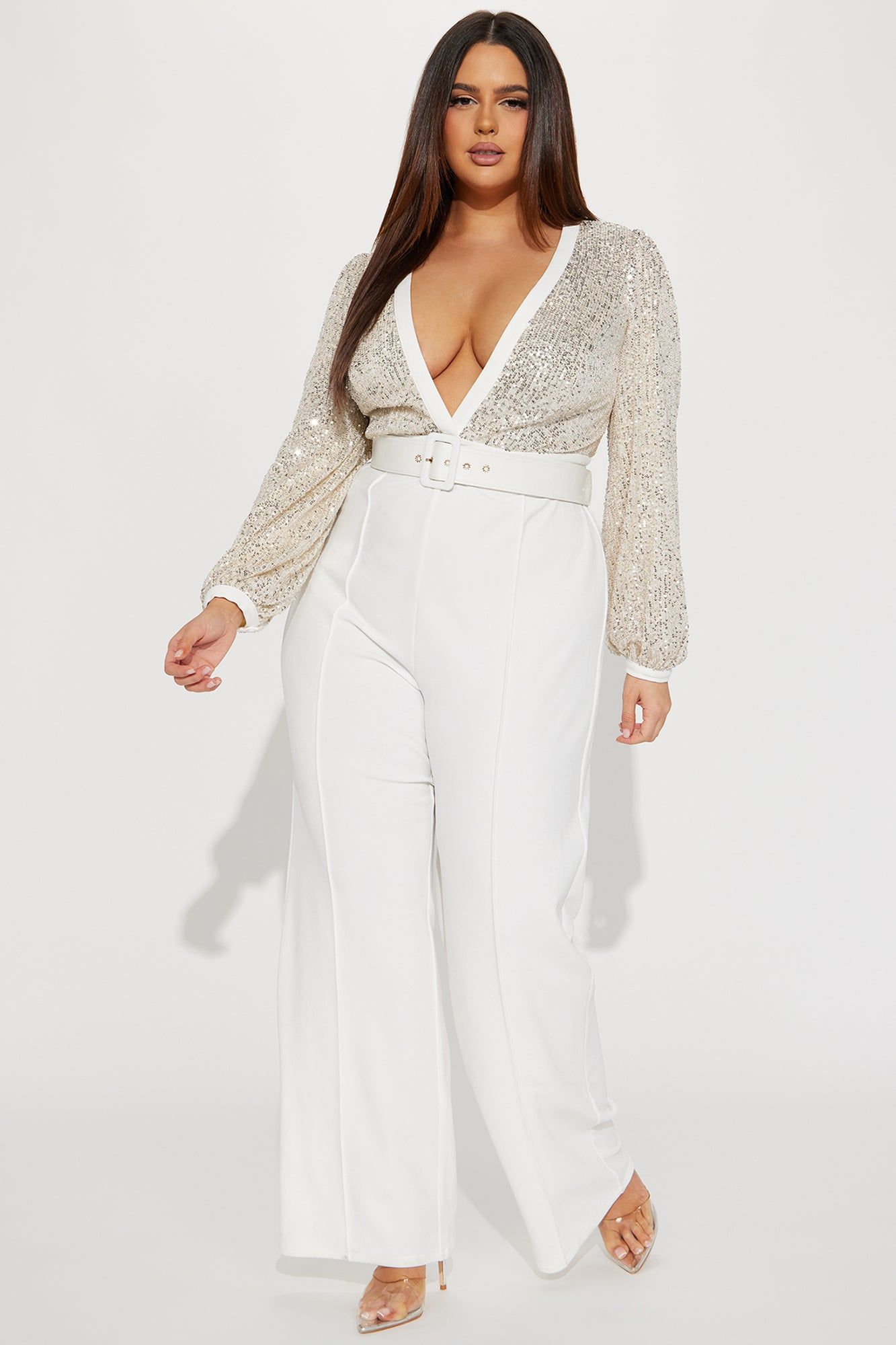 Tap In Sequin Jumpsuit - Off White sold by Fashion Nova