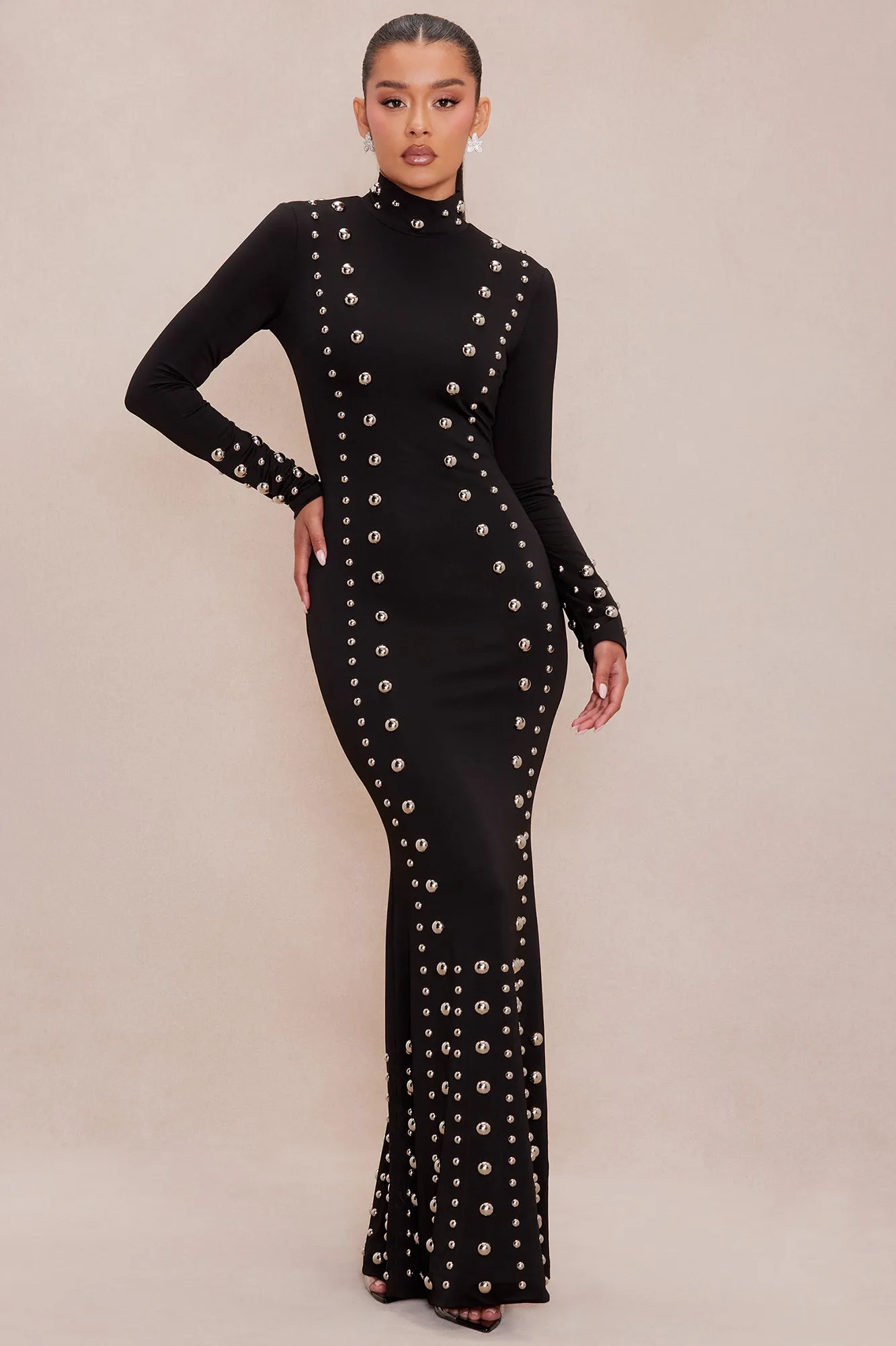 Vixen Studded Maxi Dress - Black sold by Fashion Nova