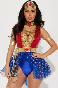 Wonder Babe 6 Piece Costume Set - Red/combo sold by Fashion Nova