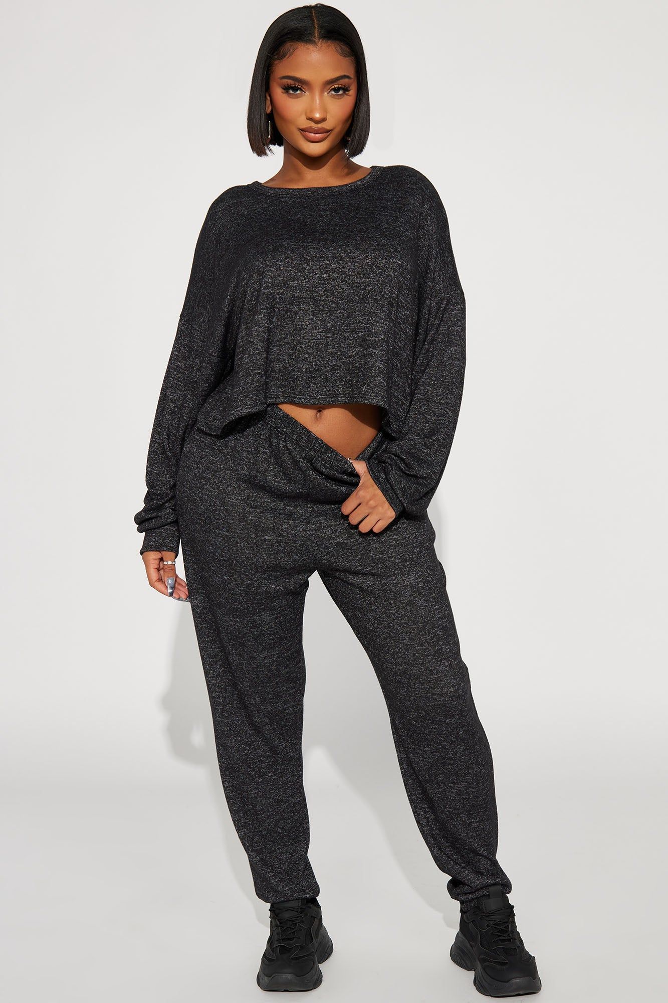 All Yours Cozy Jogger Set - Black sold by Fashion Nova