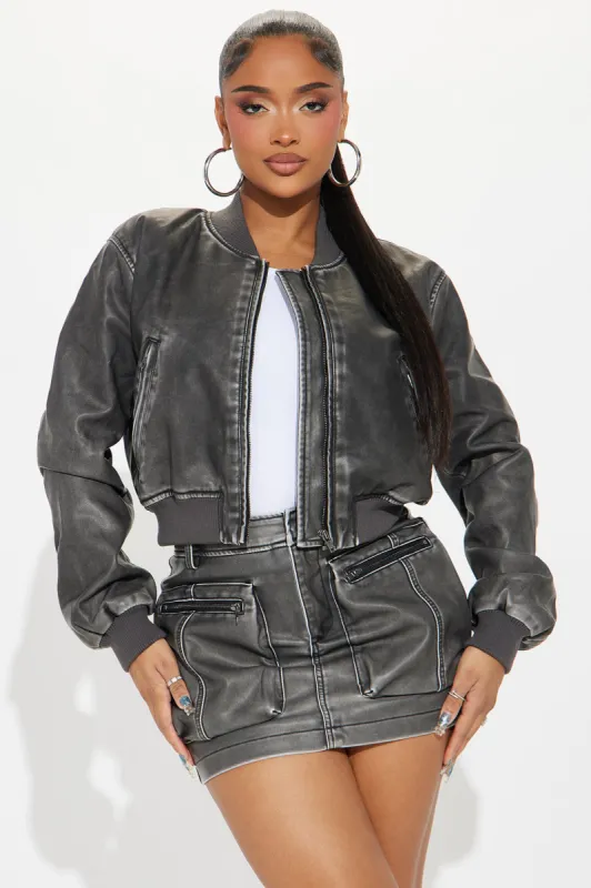 Macie Faux Leather Skirt Set - Charcoal sold by Fashion Nova