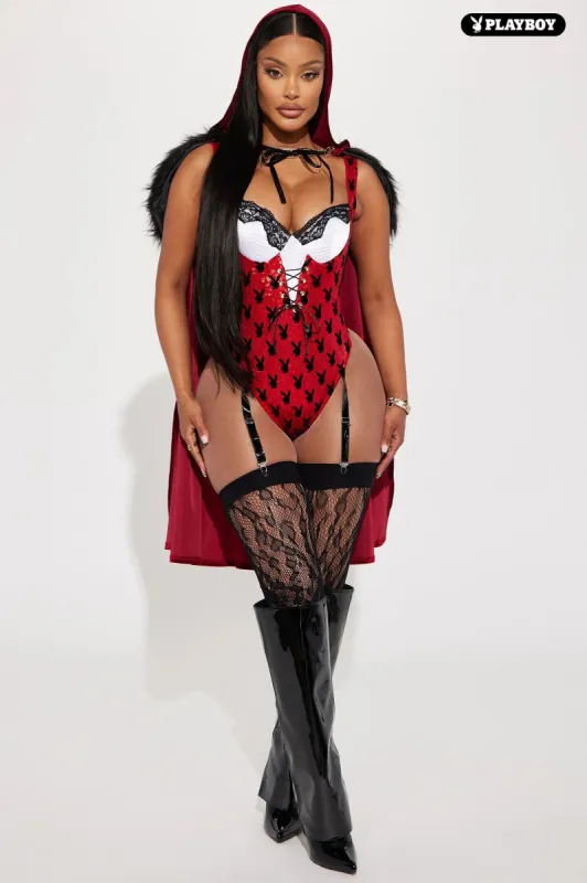 Playboy Red Hood Bunny 2 Piece Costume Set - Red/Black sold by Fashion Nova