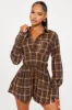 Plaid For It Romper - Brown/combo sold by Fashion Nova