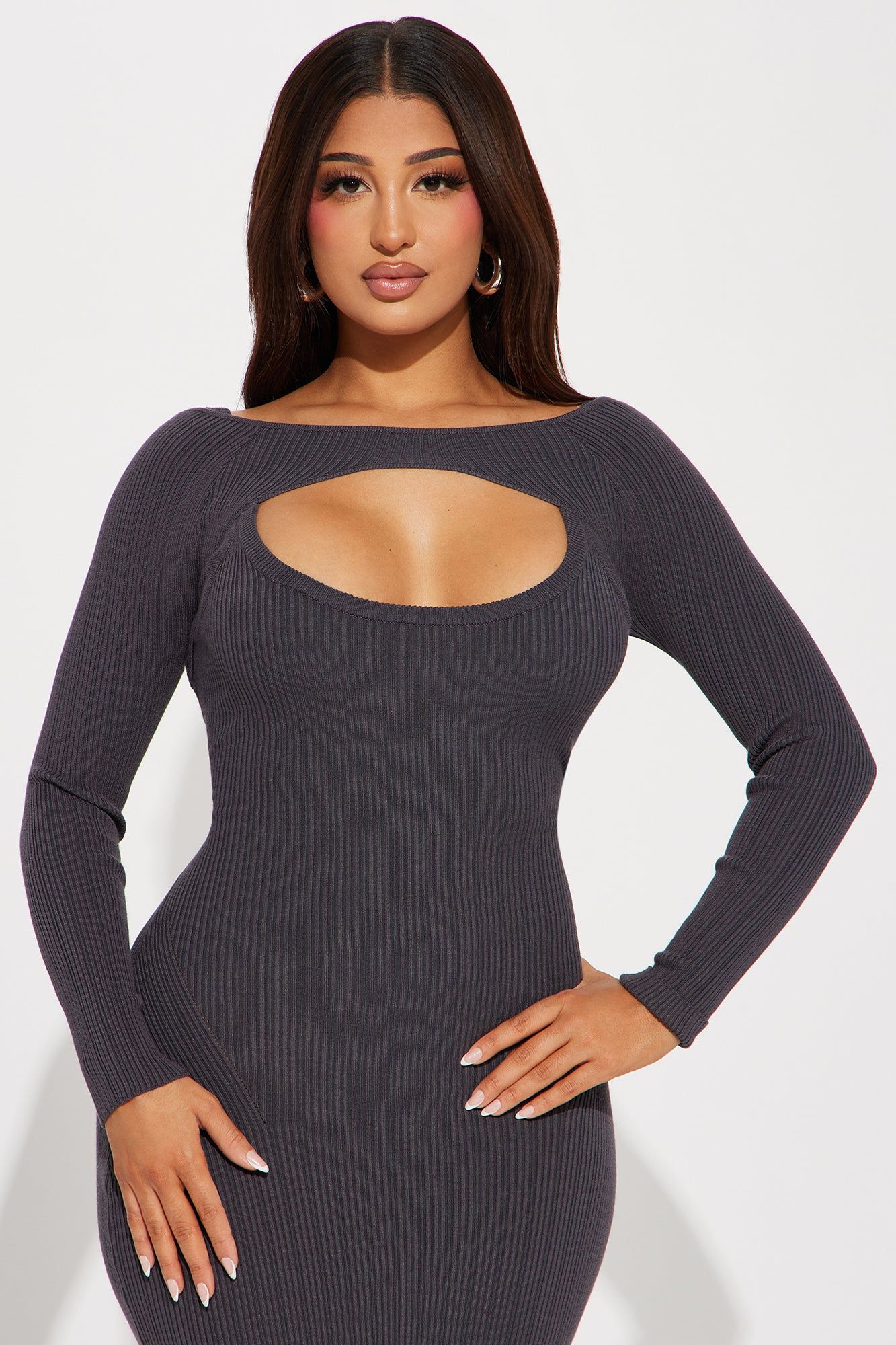 Nicolle Ribbed Maxi Dress - Charcoal sold by Fashion Nova product image thumbnail 2