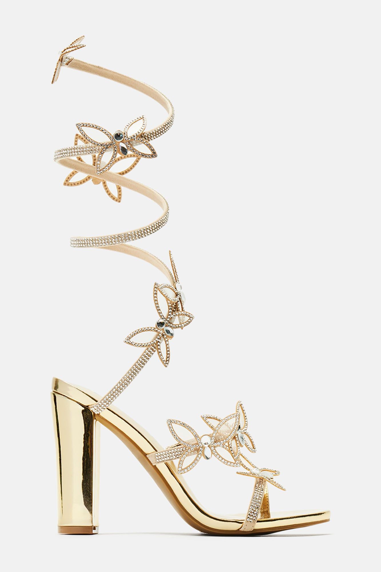 Never Blend In Butterfly Wrap Up Heeled Sandals - Gold sold by Fashion Nova product image thumbnail 5