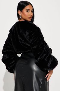 Fall For You Faux Fur Jacket - Black sold by Fashion Nova