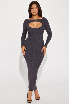 Nicolle Ribbed Maxi Dress - Charcoal sold by Fashion Nova