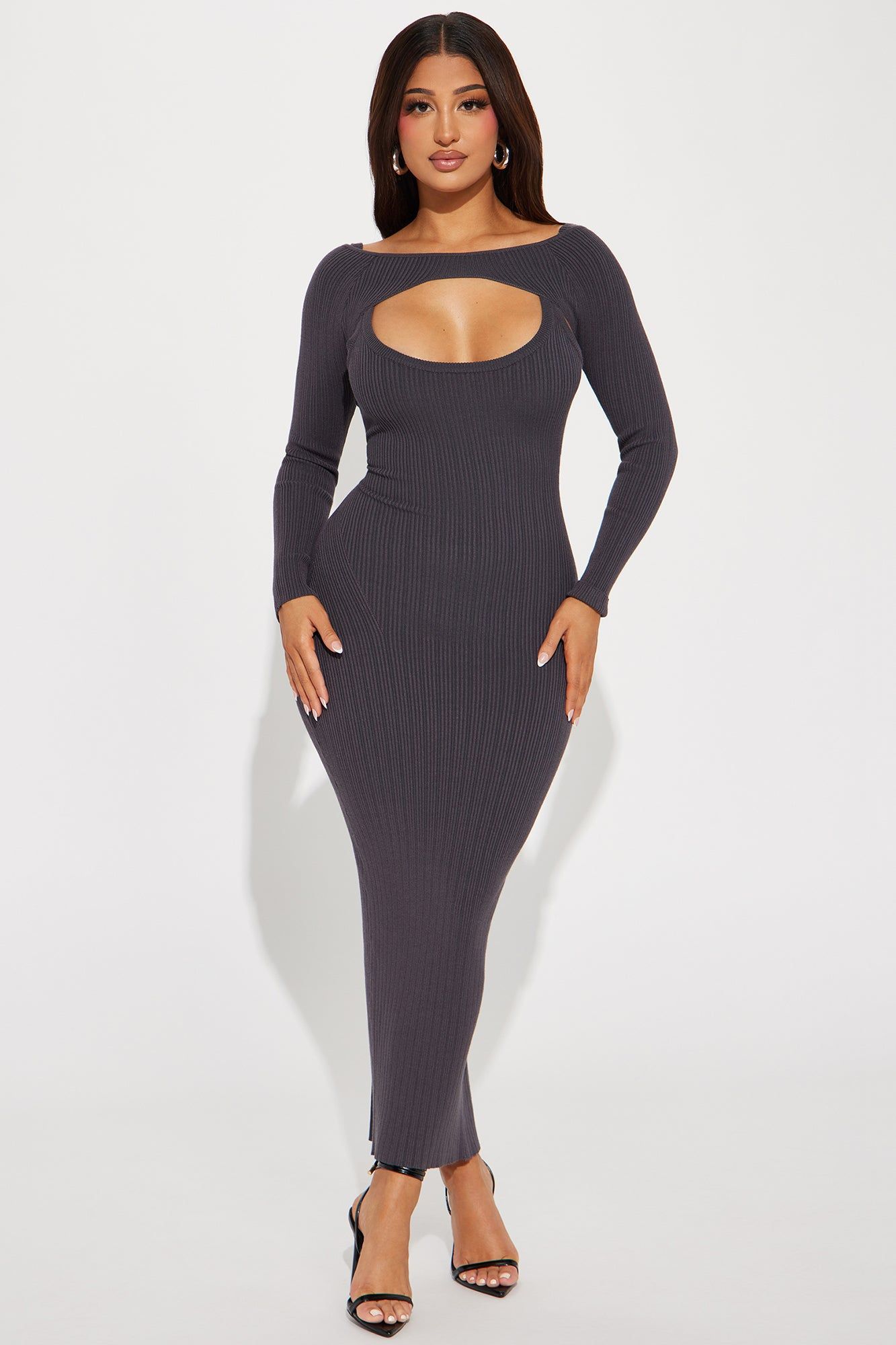 Nicolle Ribbed Maxi Dress - Charcoal sold by Fashion Nova
