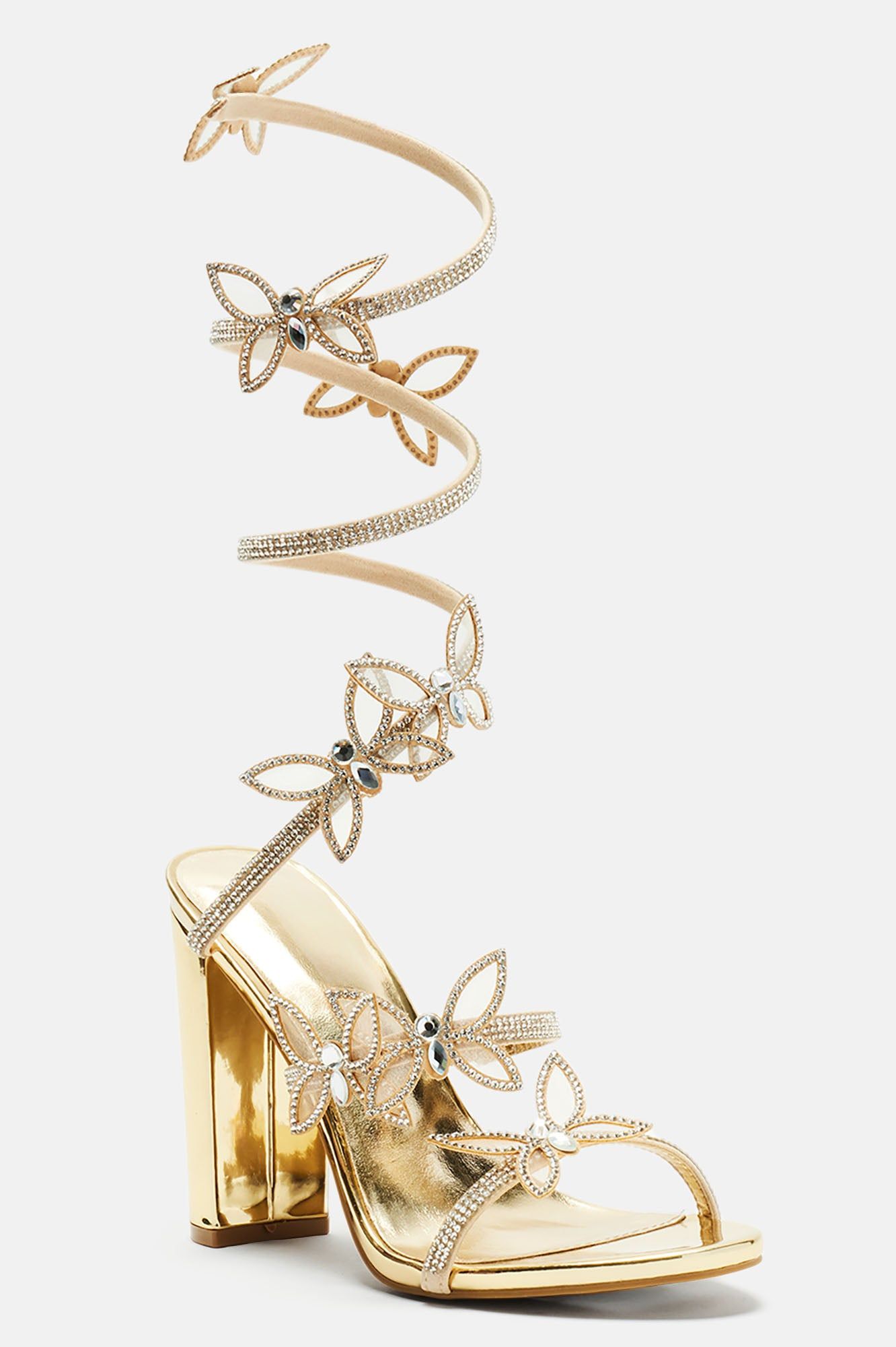 Never Blend In Butterfly Wrap Up Heeled Sandals - Gold sold by Fashion Nova product image thumbnail 2