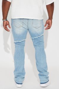 Caught In The Cycle Stacked Skinny Flare Jeans - Light Blue Wash sold by Fashion Nova