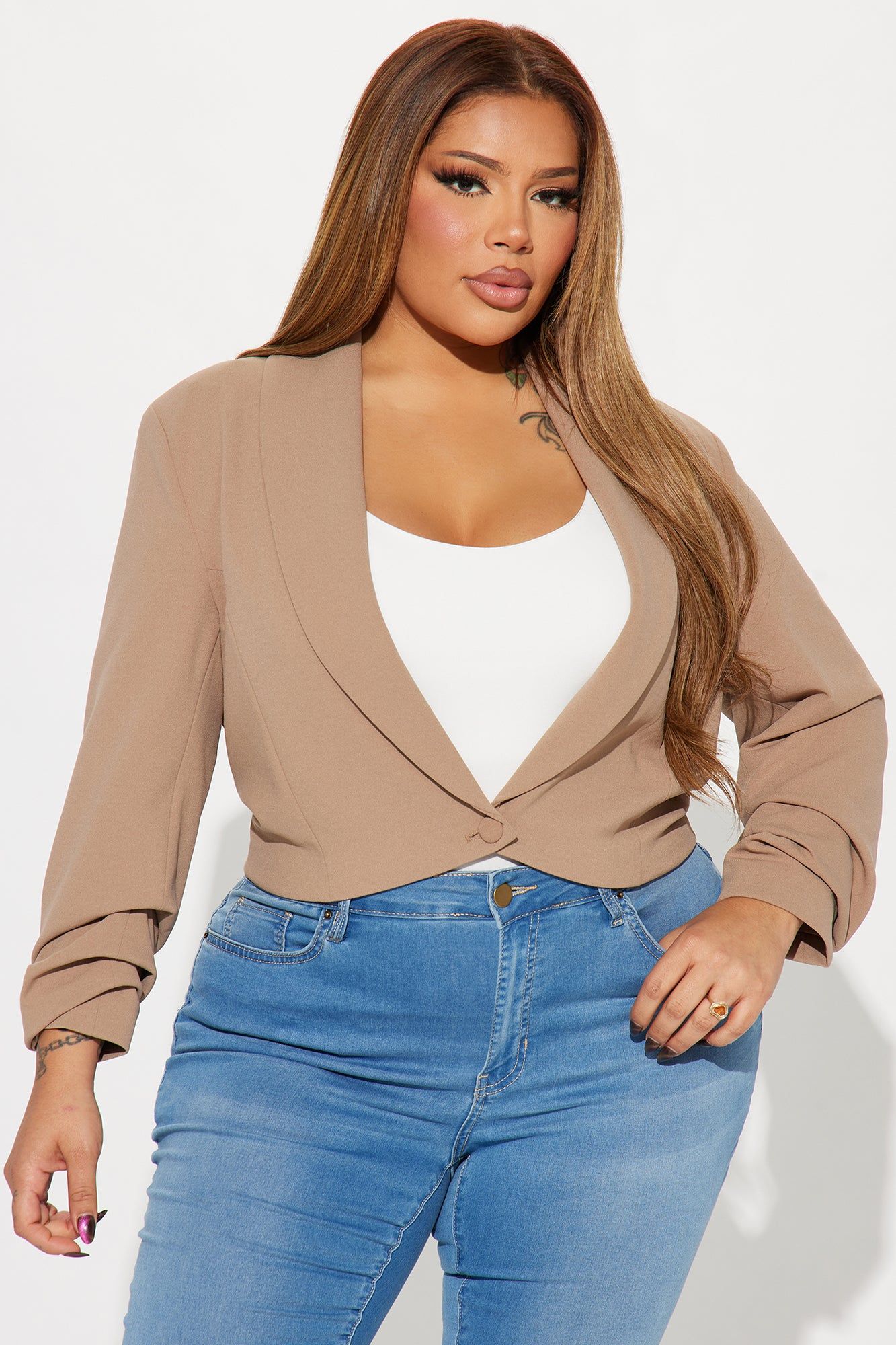 Taking Care Of Business Cropped Blazer - Taupe sold by Fashion Nova product image thumbnail 4