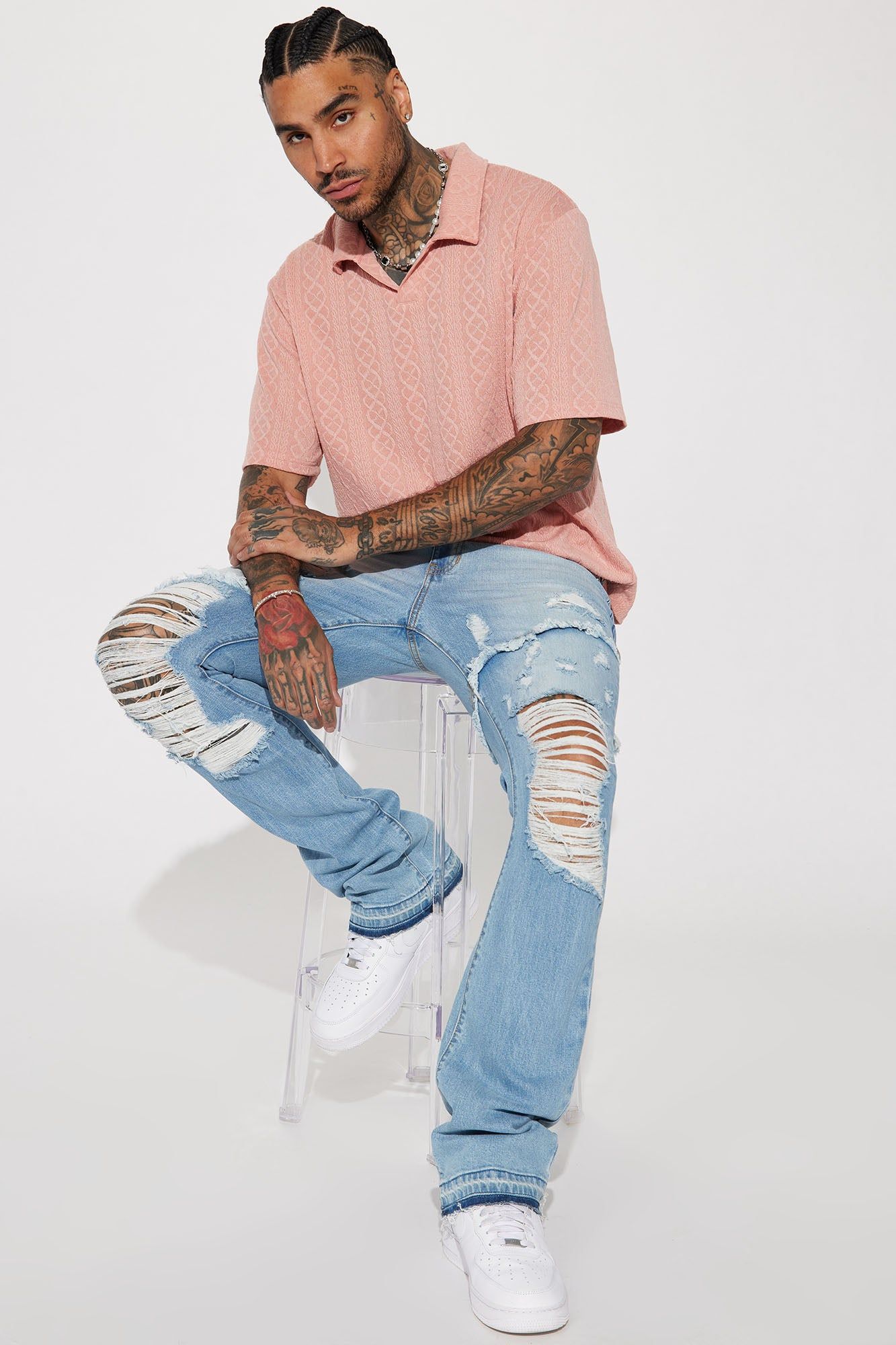 Caught In The Cycle Stacked Skinny Flare Jeans - Light Blue Wash sold by Fashion Nova product image thumbnail 3