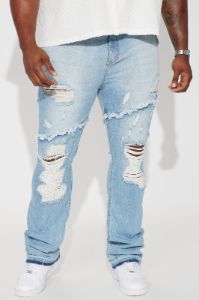 Caught In The Cycle Stacked Skinny Flare Jeans - Light Blue Wash sold by Fashion Nova