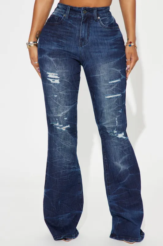 Get The Memo Stretch Flare Jeans - Dark Wash sold by Fashion Nova