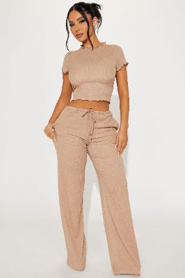Life Is Good Textured Pant Set - Taupe sold by Fashion Nova