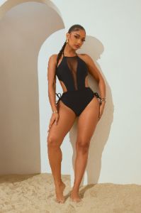 Karly Mesh Cutout 1 Piece Swimsuit - Black sold by Fashion Nova