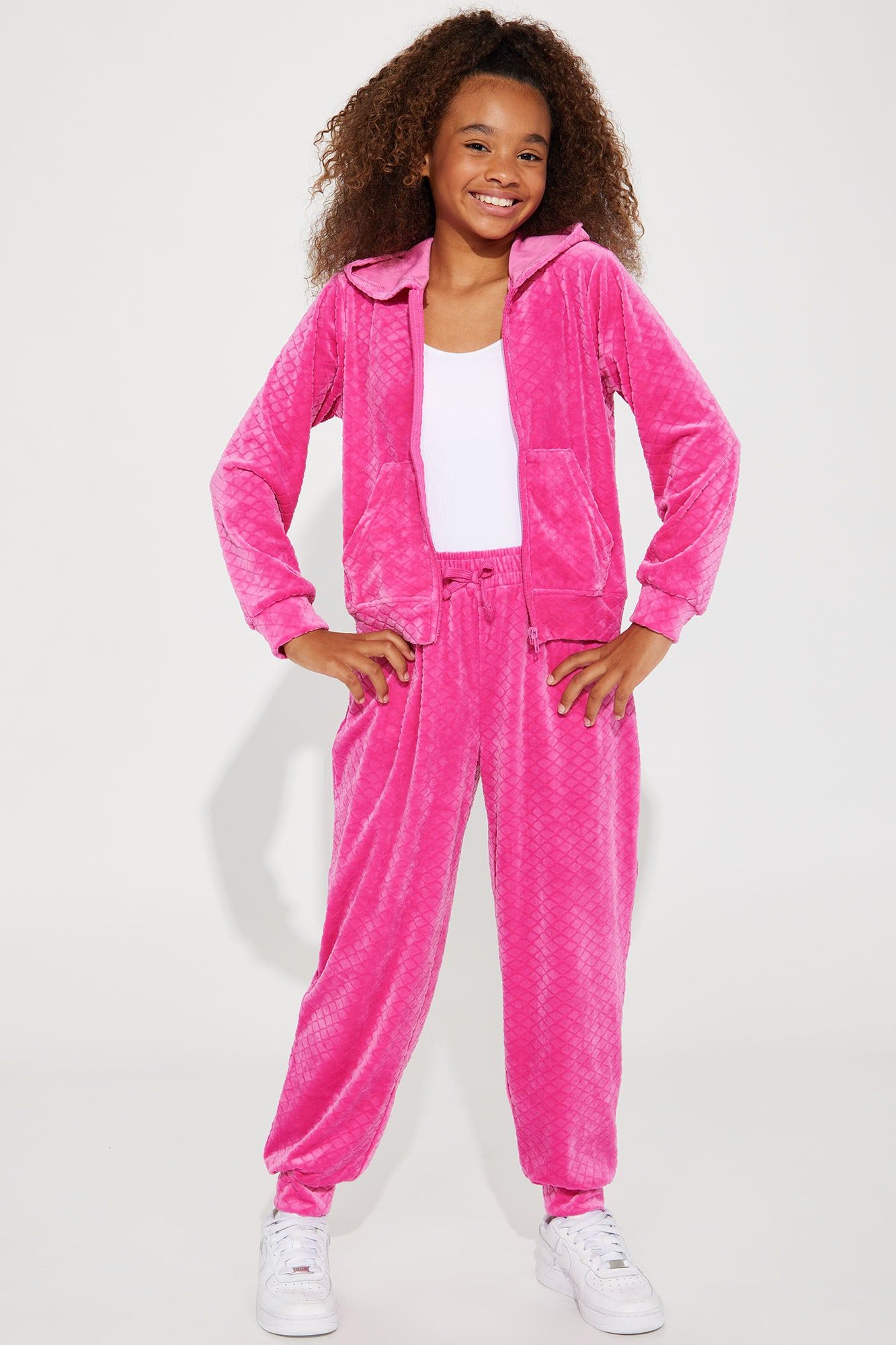 Mini Embossed Velour Joggers - Fuchsia sold by Fashion Nova