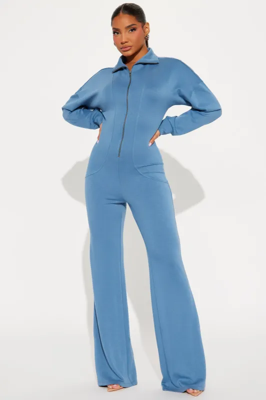 Running Errands Jumpsuit - Blue sold by Fashion Nova