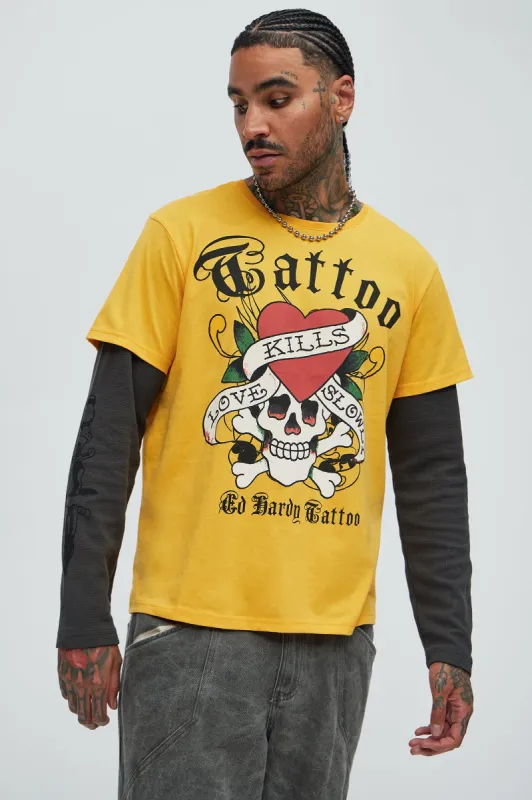 Ed Hardy LKS Skull Thermal Long Sleeve - Yellow/combo sold by Fashion Nova