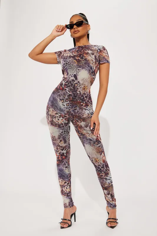 Forgive Me Mesh Jumpsuit - Brown/combo sold by Fashion Nova