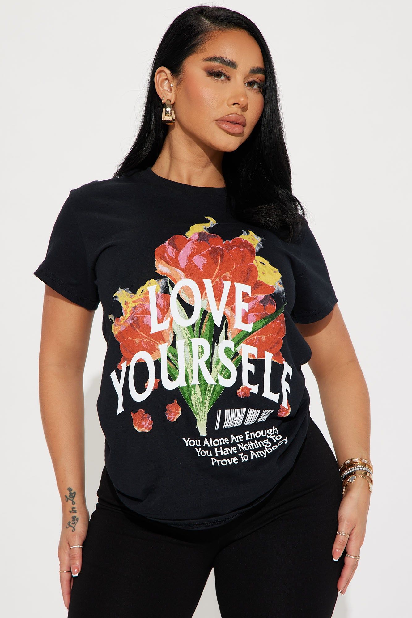 Love Yourself Always Graphic Tshirt - Black sold by Fashion Nova