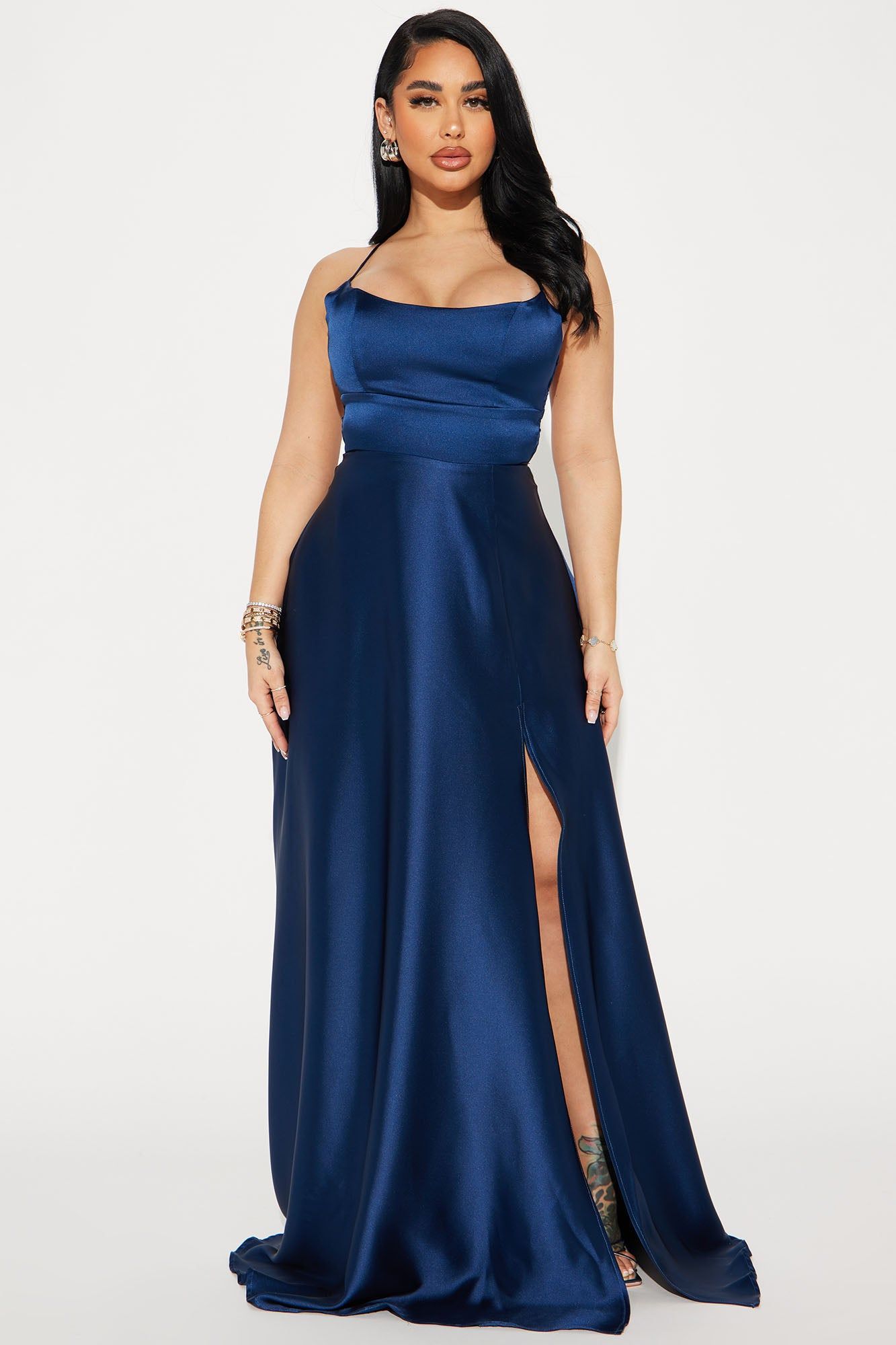Clara Satin Maxi Dress - Navy | Parallel