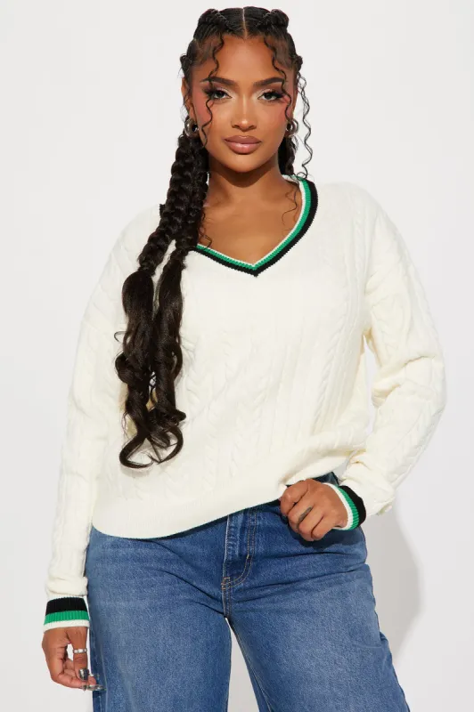 Straight A's Varsity Sweater - White/combo sold by Fashion Nova