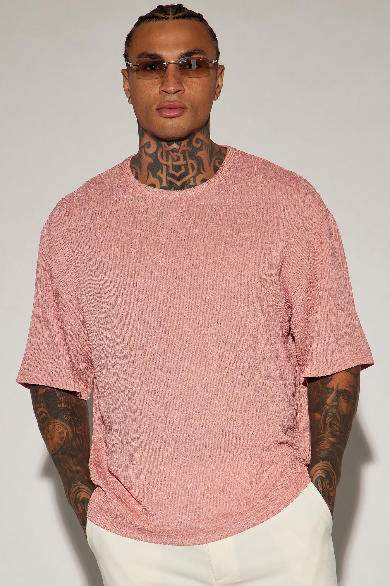 Randalls Plisse Boxy Short Sleeve Tee - Mauve sold by Fashion Nova