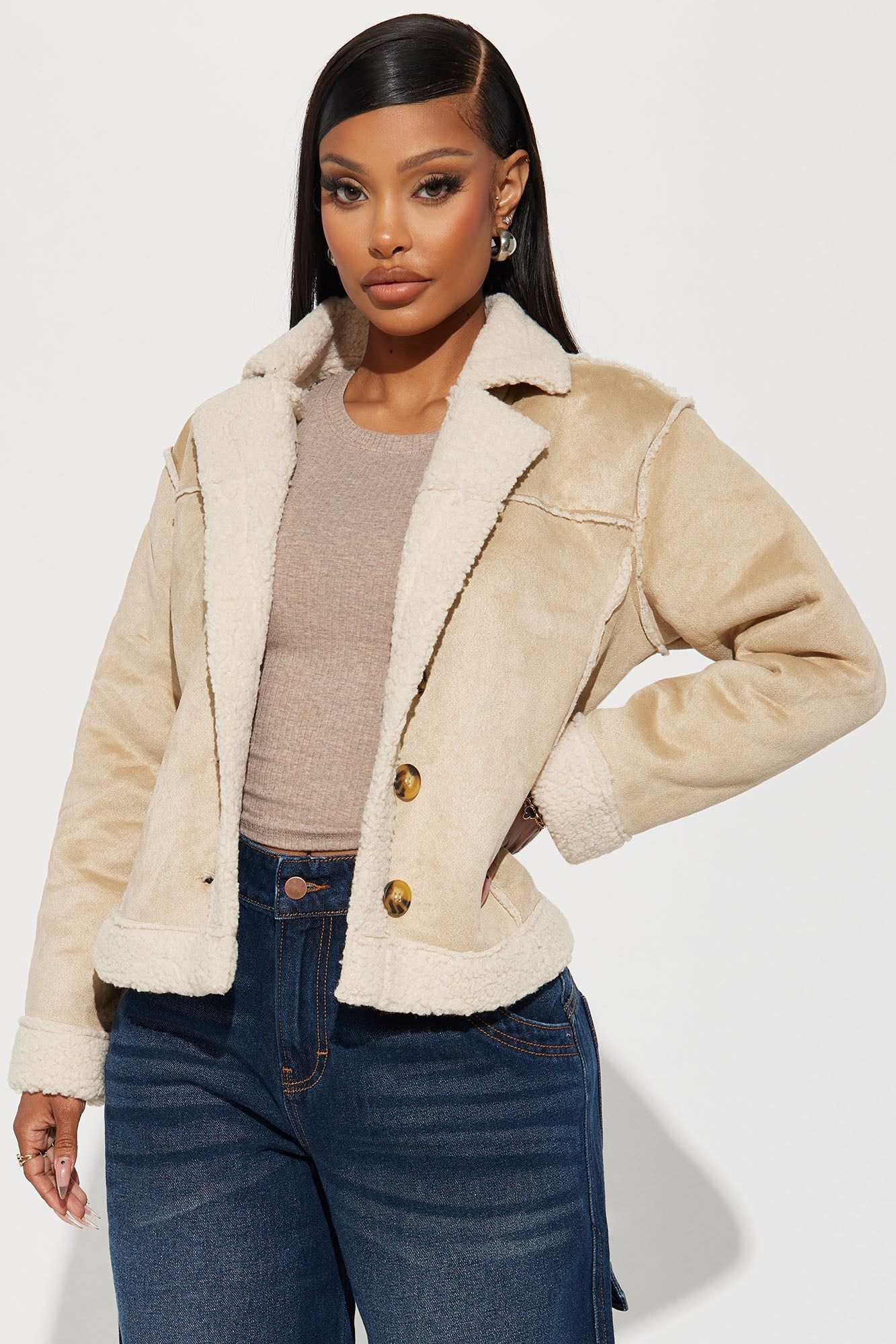 Camp Grounds Sherpa Coat - Cream sold by Fashion Nova