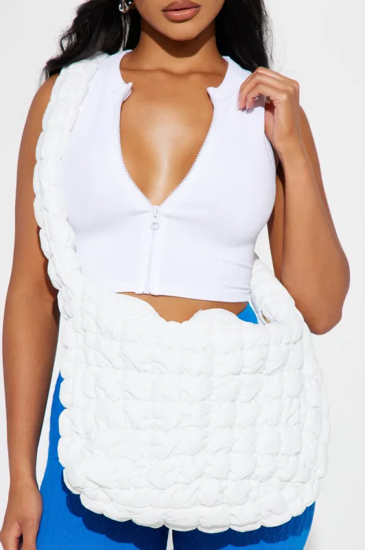 Bubble Quilted Tote Bag - White sold by Fashion Nova