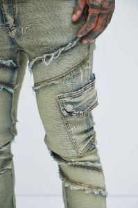 Simi Fray Cargo Stacked Skinny Flare Jeans - Vintage Blue Wash sold by Fashion Nova