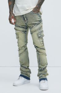 Simi Fray Cargo Stacked Skinny Flare Jeans - Vintage Blue Wash sold by Fashion Nova